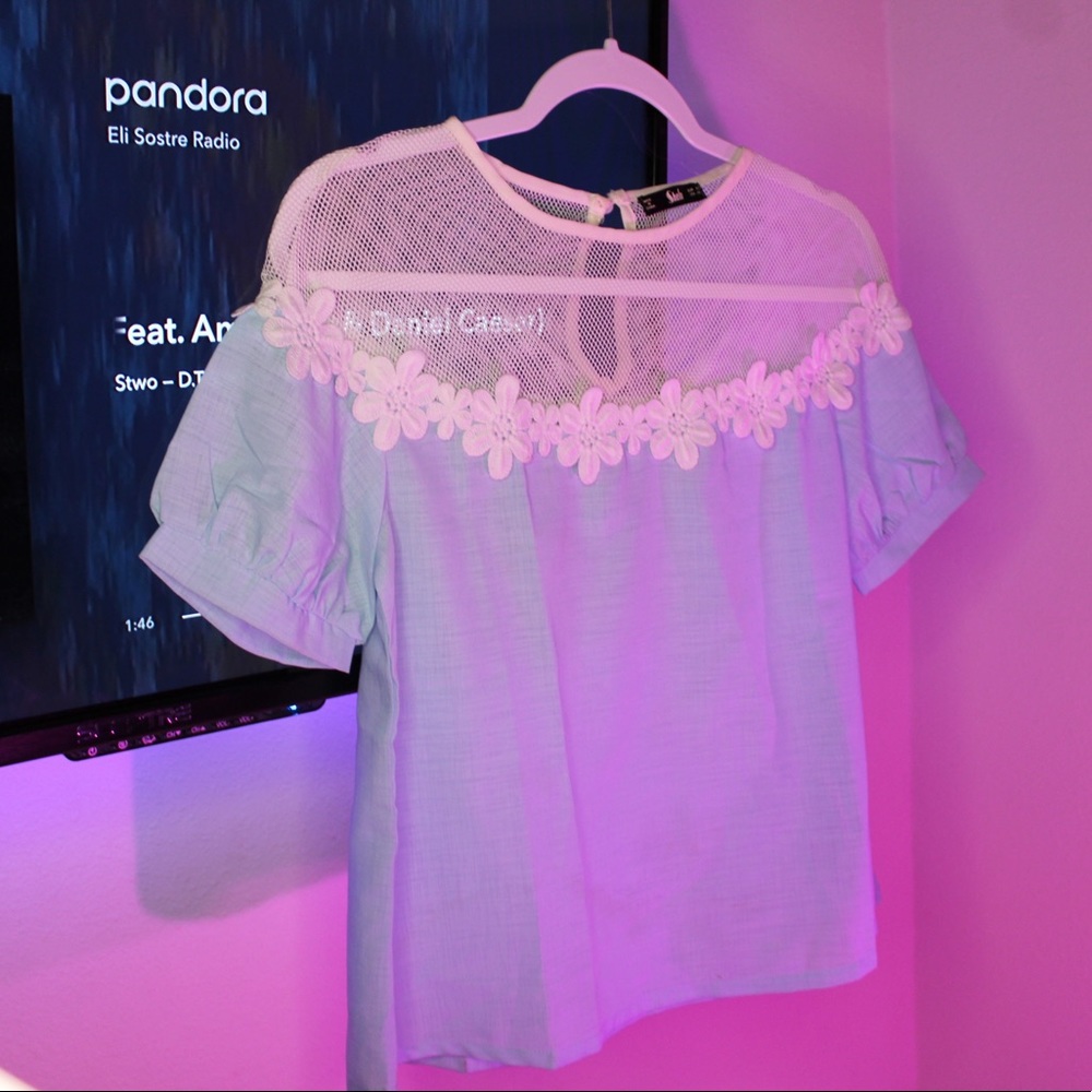 SHEIN Baby Blue lace flower top